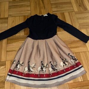 MonnaLisa Navy and Beige Dress with Equestrian Design